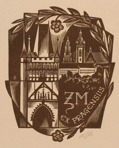 Exlibris by Dr. Otakar Marik from Czechoslovakia for ? Z.M. - Architecture Castle/Palace 