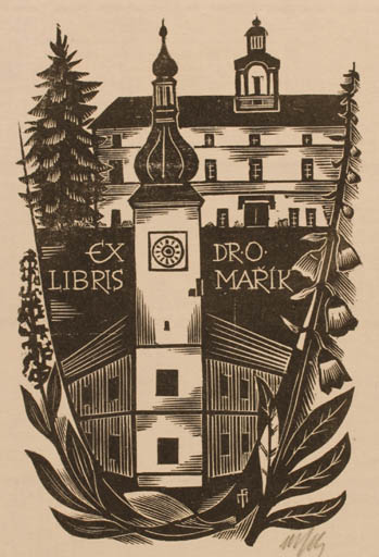 Exlibris by Dr. Otakar Marik from Czechoslovakia for Dr. Otakar Marik - Architecture Flora 