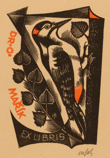 Exlibris by Dr. Otakar Marik from Czechoslovakia for Dr. Otakar Marik - Bird Tree 