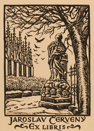 Exlibris by Michal Florian from Czechoslovakia for Jaroslav Cervany - Bird Tree 