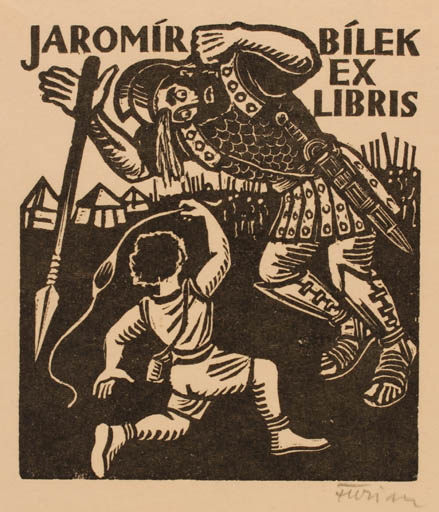 Exlibris by Michal Florian from Czechoslovakia for Jaromir Bilek - Religion Weapon 