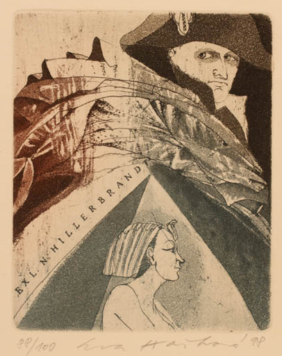 Exlibris by Eva Haskova from Czechoslovakia for Dr. Norbert Hillerbrandt - Woman Man 