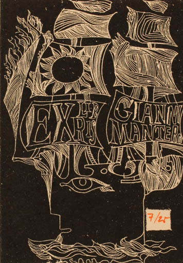 Exlibris by Jiri Hadlac from Czechoslovakia for Gianni Mantero - Ship/Boat Sun 