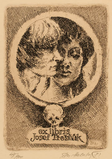 Exlibris by Dobroslav Halata from Czechoslovakia for Josef Tresnak - Woman Man Portrait 