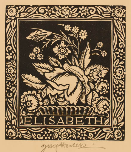 Exlibris by Josef Hodek from Czechoslovakia for ? Elisabeth - Flower Flora 