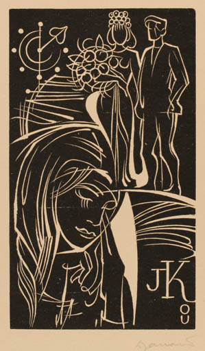 Exlibris by Dusan Janousek from Czechoslovakia for ? J.K. - Couple Romance 