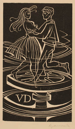 Exlibris by Dusan Janousek from Czechoslovakia for ? V.D. - Dancing Couple 