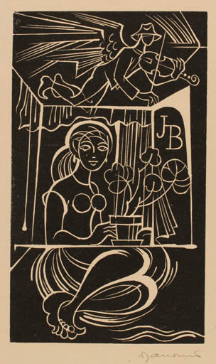 Exlibris by Dusan Janousek from Czechoslovakia for ? J.B. - Woman Man Music 