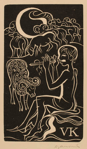 Exlibris by Dusan Janousek from Czechoslovakia for ? V. K. - Fauna Man Music 