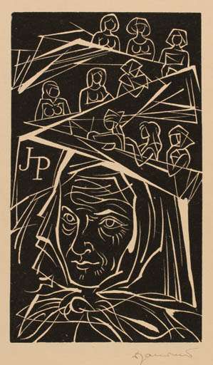 Exlibris by Dusan Janousek from Czechoslovakia for ? J.P. - Woman 