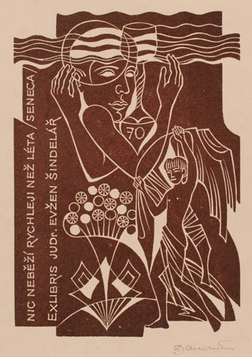 Exlibris by Dusan Janousek from Czechoslovakia for Judr. Evzen Sindelár - 