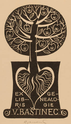 Exlibris by Dusan Janousek from Czechoslovakia for Václav Bastinec - Fruit Tree 