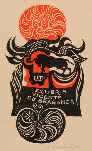 Exlibris by Dusan Janousek from Czechoslovakia for Vincente De Braganca - Fauna 