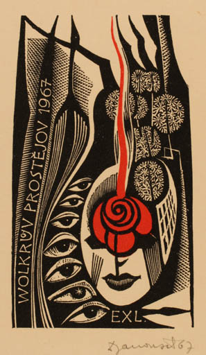 Exlibris by Dusan Janousek from Czechoslovakia for Wolkruv Prostejov - Abstract 