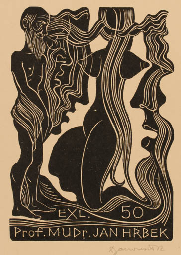 Exlibris by Dusan Janousek from Czechoslovakia for Prof. Mudr. Jan Hrbek - Couple 