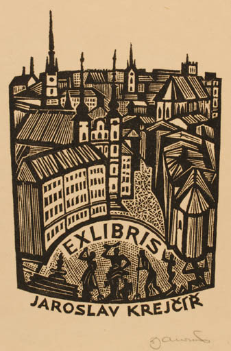 Exlibris by Dusan Janousek from Czechoslovakia for Jaroslav Krejcir - City 