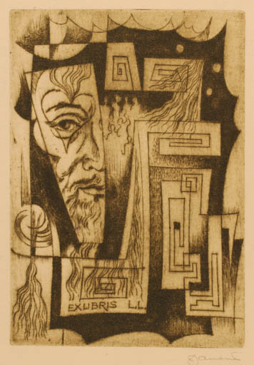 Exlibris by Dusan Janousek from Czechoslovakia for ? L.L. - Abstract 