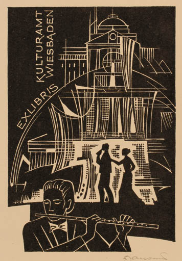 Exlibris by Dusan Janousek from Czechoslovakia for ? Kulturamt Wiesbaden - Music 