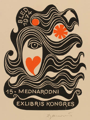 Exlibris by Dusan Janousek from Czechoslovakia for ? Bled - Abstract Exlibris Congress 