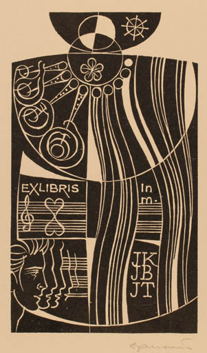 Exlibris by Dusan Janousek from Czechoslovakia for ? J.K. J.B. J.T. - Music 