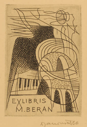 Exlibris by Dusan Janousek from Czechoslovakia for M Beran - Abstract Music 