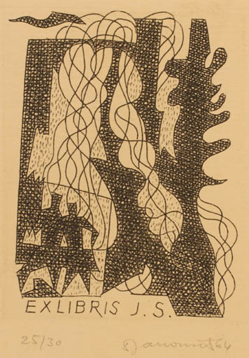 Exlibris by Dusan Janousek from Czechoslovakia for ? J.S. - Abstract 