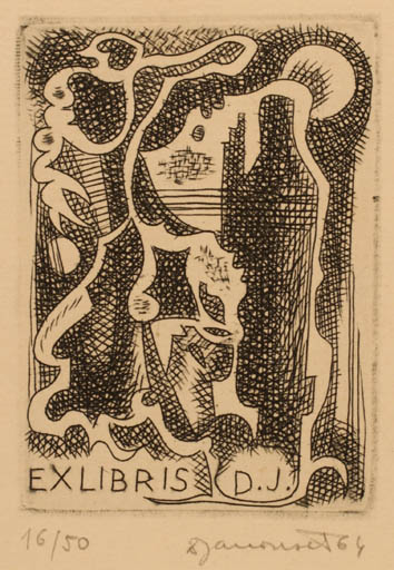 Exlibris by Dusan Janousek from Czechoslovakia for ? D.J. - Abstract 