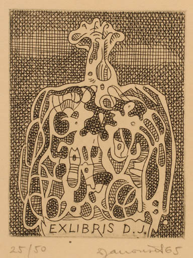 Exlibris by Dusan Janousek from Czechoslovakia for ? D.J. - Abstract 