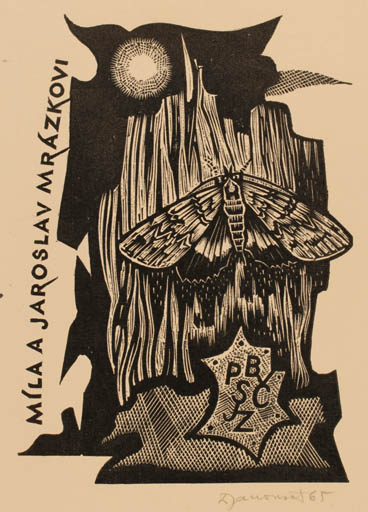 Exlibris by Dusan Janousek from Czechoslovakia for Jaroslav Mrázkovi - Butterfly 