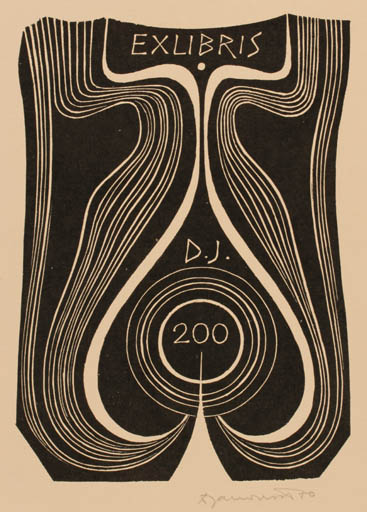 Exlibris by Dusan Janousek from Czechoslovakia for ? D.J. - Abstract 