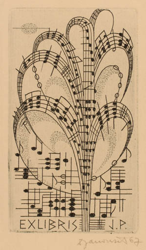 Exlibris by Dusan Janousek from Czechoslovakia for ? J. P. - Music 