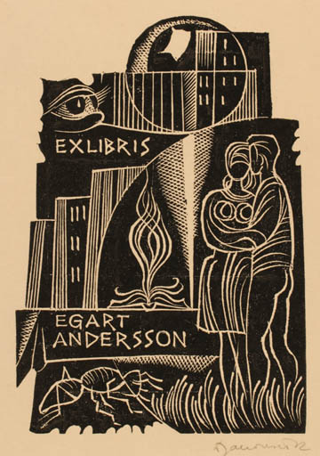 Exlibris by Dusan Janousek from Czechoslovakia for Egart Andersson - Insect Couple Romance 