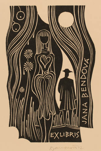 Exlibris by Dusan Janousek from Czechoslovakia for Jana Bendová - Couple 