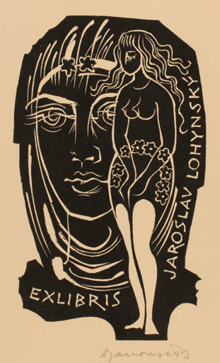 Exlibris by Dusan Janousek from Czechoslovakia for Jaroslav Lohynsky - Woman Portrait 