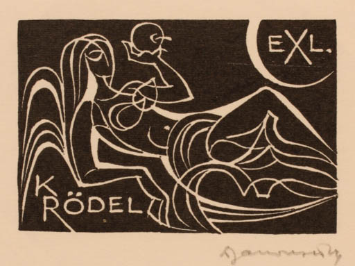 Exlibris by Dusan Janousek from Czechoslovakia for Klaus Rödel - Fruit Woman 