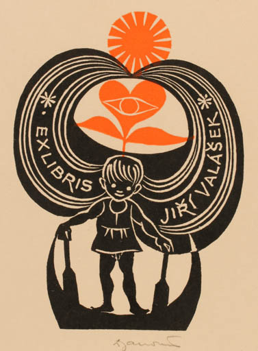 Exlibris by Dusan Janousek from Czechoslovakia for Jiri Valasek - Child Sun 