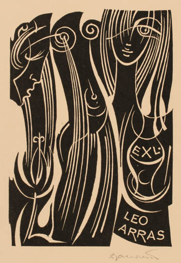 Exlibris by Dusan Janousek from Czechoslovakia for Leo Arras - Woman 