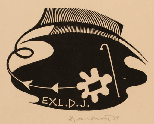 Exlibris by Dusan Janousek from Czechoslovakia for ? D.J. - Abstract 