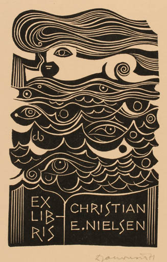 Exlibris by Dusan Janousek from Czechoslovakia for Christian E Nielsen - Fish 