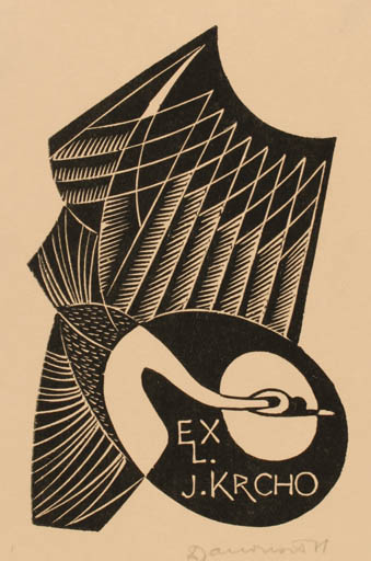 Exlibris by Dusan Janousek from Czechoslovakia for J Krcho - Bird 