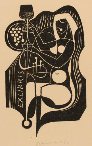 Exlibris by Dusan Janousek from Czechoslovakia for ? ? - Fruit Woman Wine 