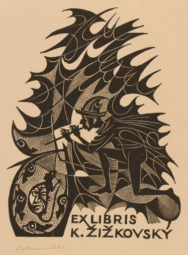 Exlibris by Dusan Janousek from Czechoslovakia for Karel Zizkovsky - Man Music 