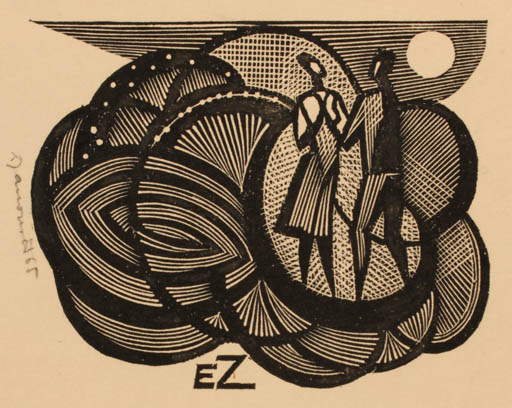 Exlibris by Dusan Janousek from Czechoslovakia for ? E.Z. - Couple Romance 