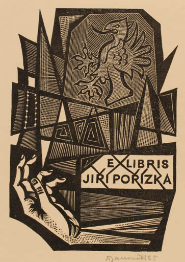 Exlibris by Dusan Janousek from Czechoslovakia for Jiri Popizka - Bird Hand(s) 