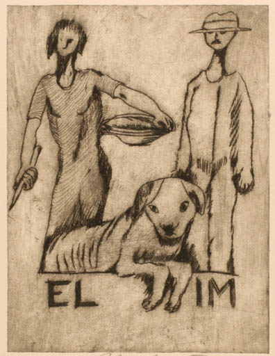 Exlibris by Miroslav Matous from Czech Republic for Ilova Matousova - Fauna Dog Couple 