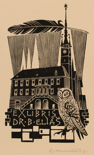 Exlibris by Dusan Janousek from Czechoslovakia for Dr. B Eliás - Architecture Owl 