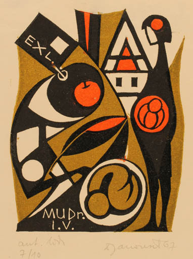 Exlibris by Dusan Janousek from Czechoslovakia for ? I.V. - Abstract Woman 