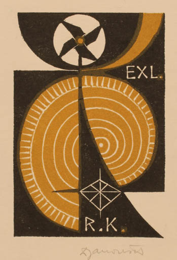 Exlibris by Dusan Janousek from Czechoslovakia for ? R.K. - Abstract 