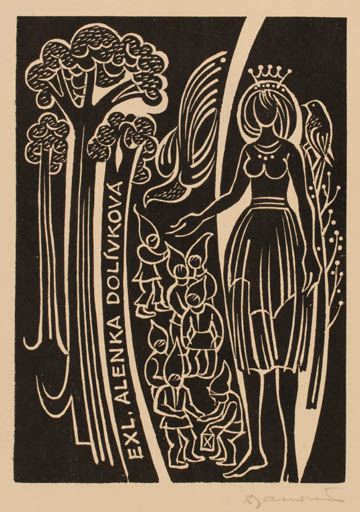 Exlibris by Dusan Janousek from Czechoslovakia for Alenka Dolivkova - Woman 