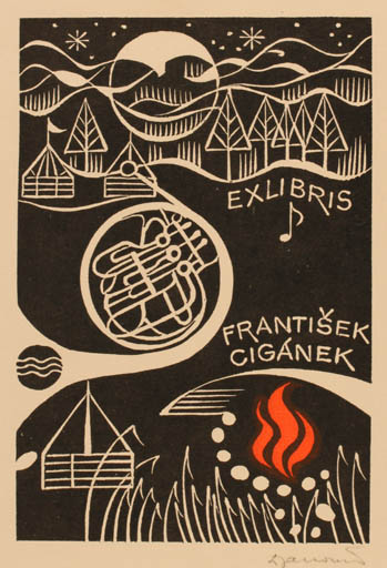 Exlibris by Dusan Janousek from Czechoslovakia for Frantisek Ciganek - Music 